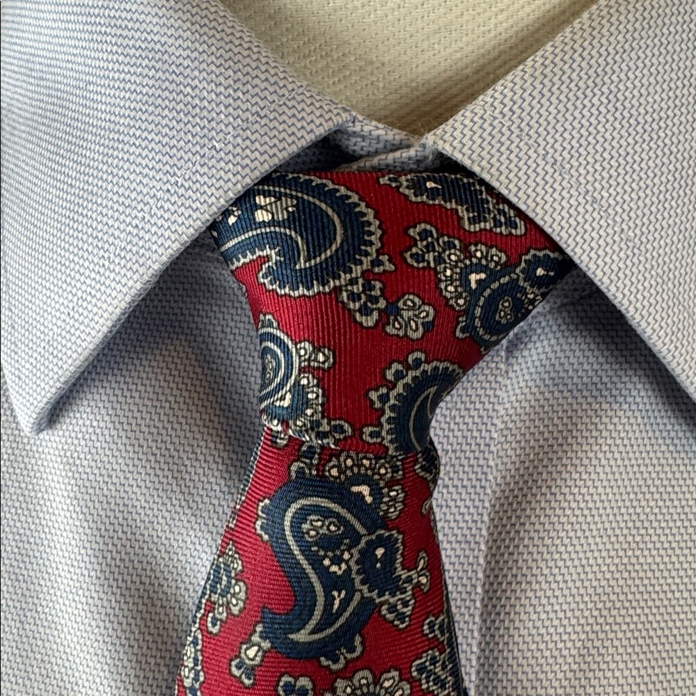 Bert Pulitzer Men’s Necktie Red & Blue Paisley 100% Silk Tie Made in USA